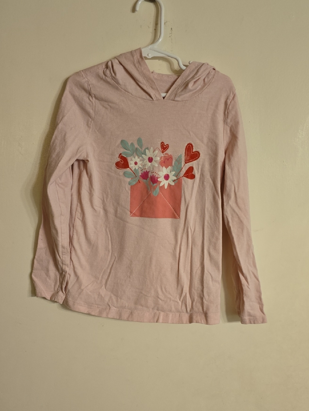 Carter's Light Pink Long-Sleeve Hooded Tee with Floral Heart Envelope Graphic
